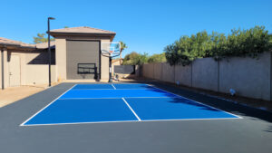 Residential surfacing for a pickleball and basketball court