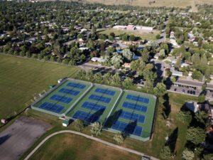 Aerial view of newly surfaced tennis courts